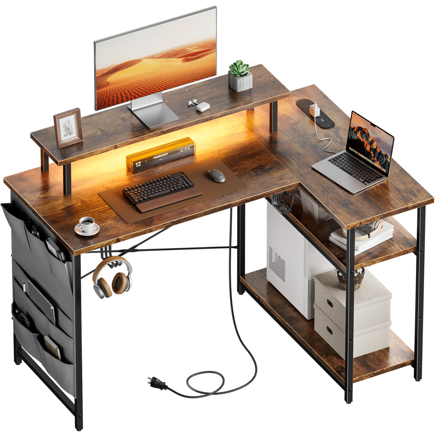 Office X Furniture - L-Shaped Computer Desk, Featuring Power Outlets